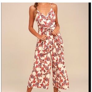 Free People Hot Tropics Cream Print Jumpsuit. Size 2